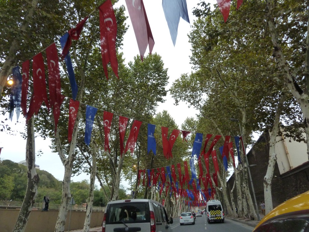 The flags of Istanbul, Turkey