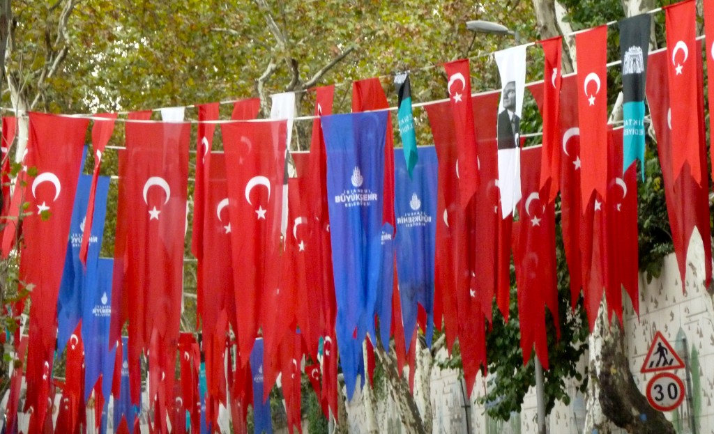 The flags of Istanbul, Turkey