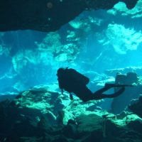 scuba divier in the Riviera Maya cenote