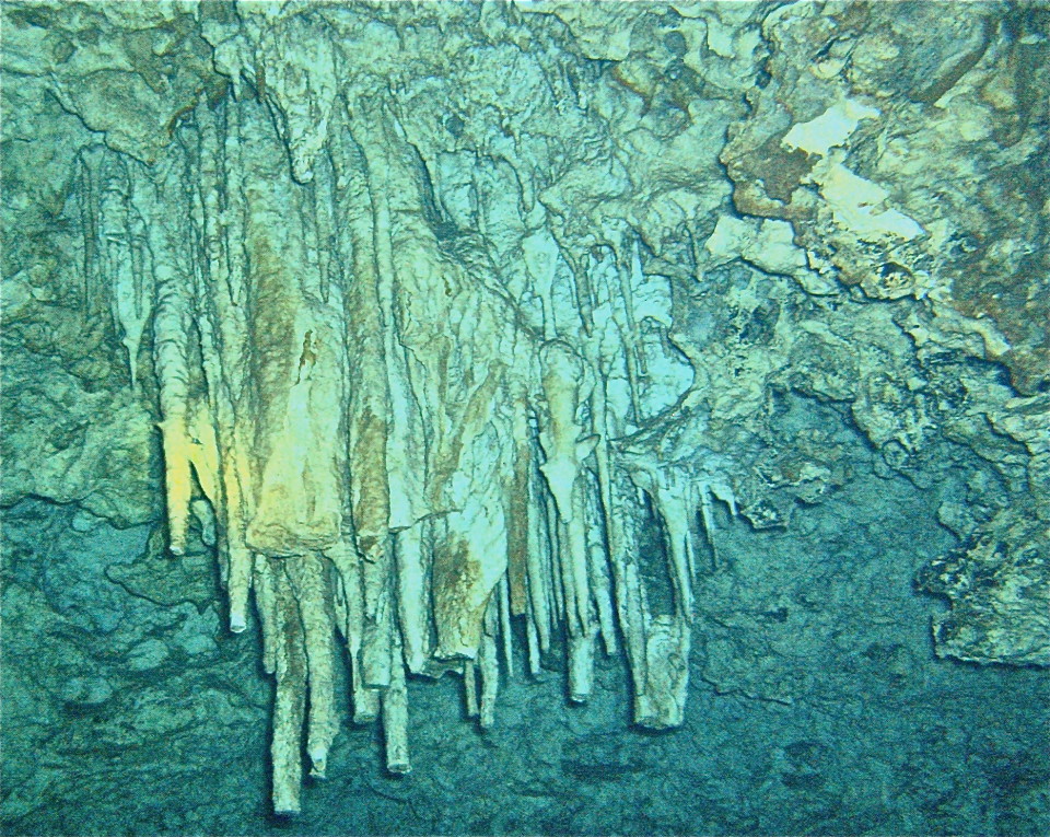 Cenote Kukulcan stalagmites, Yucatan, Mexico