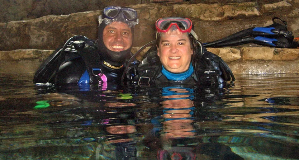 Cacinda and Patrick Maloney in a Riviera Maya Cenote