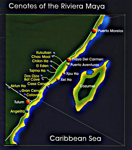 Map of Cancun and Riviera Maya diving sights