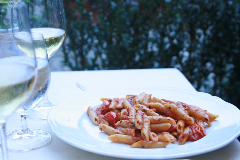 plate of rigatoni noodles in red sauce