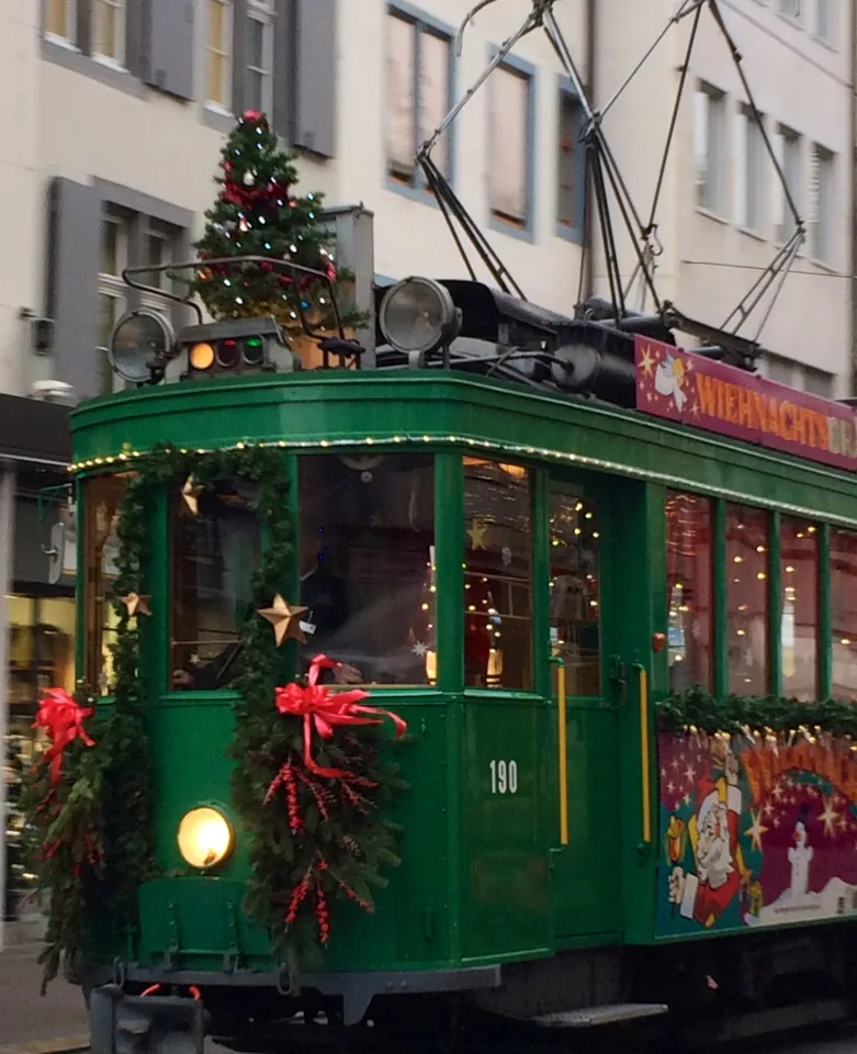 Basel, Switzerland tram near the Christmas Markets