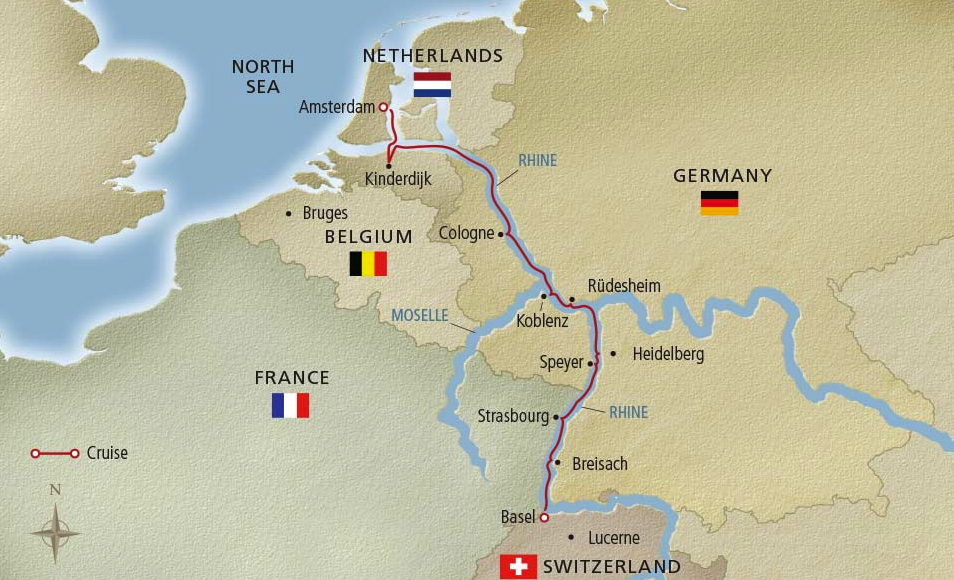 Viking River Cruise Map down the Rhine River