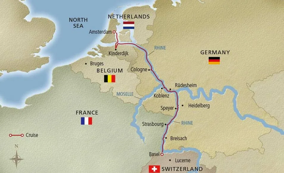 Viking River Cruise Map down the Rhine River