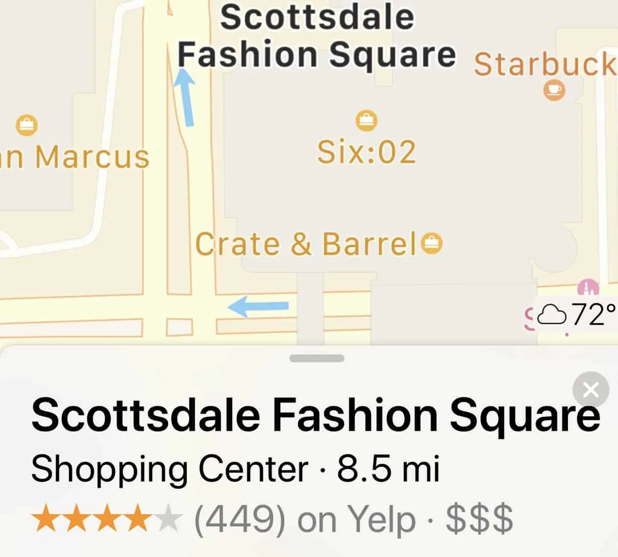 Holiday Road Trip Tips: Take a Trip, Travel Locally, GPS map to Scottsdale Fashion Square