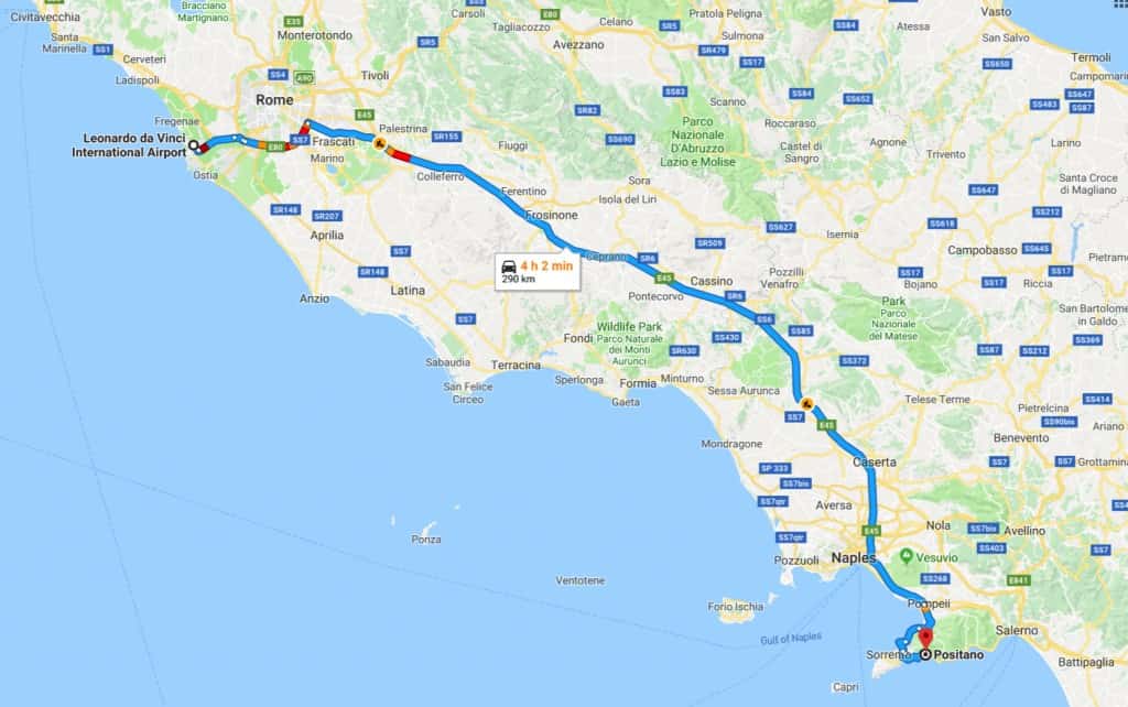 positano to rome travel time