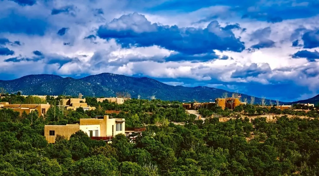 Santa Fe landscape, Santa Fe weather, Santa Fe New Mexico elevation, Population of Santa Fe NM, Santa Fe hotels near plaza