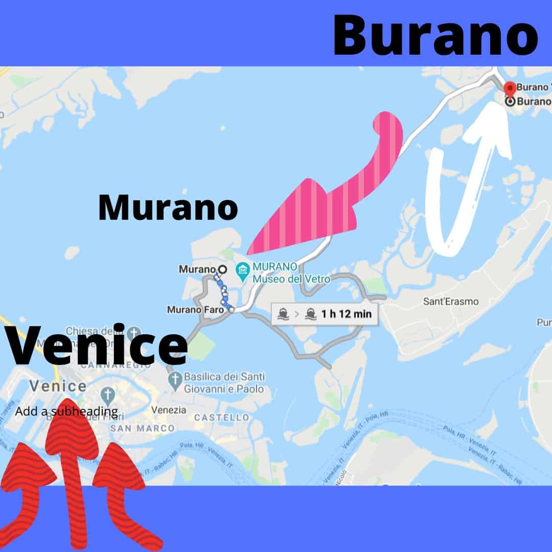 Map Venice to Burano Italy