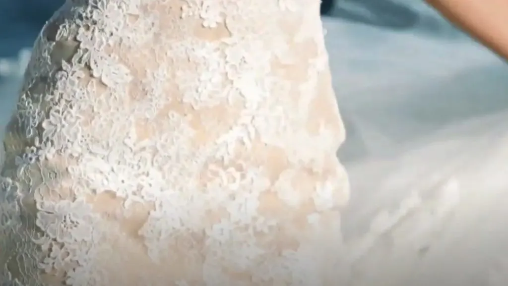 Bridal gown on blue