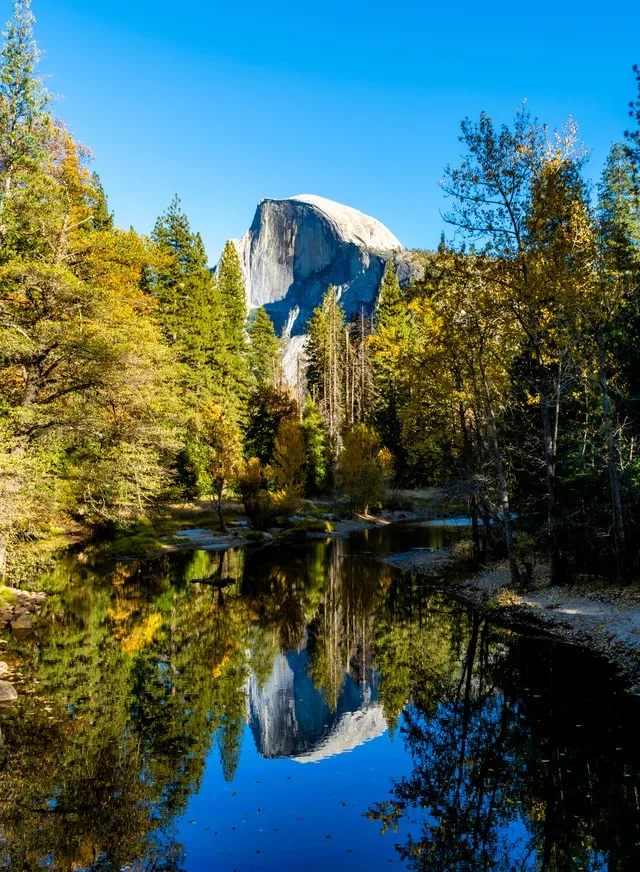Half dome in Yosemite National Park with reflection