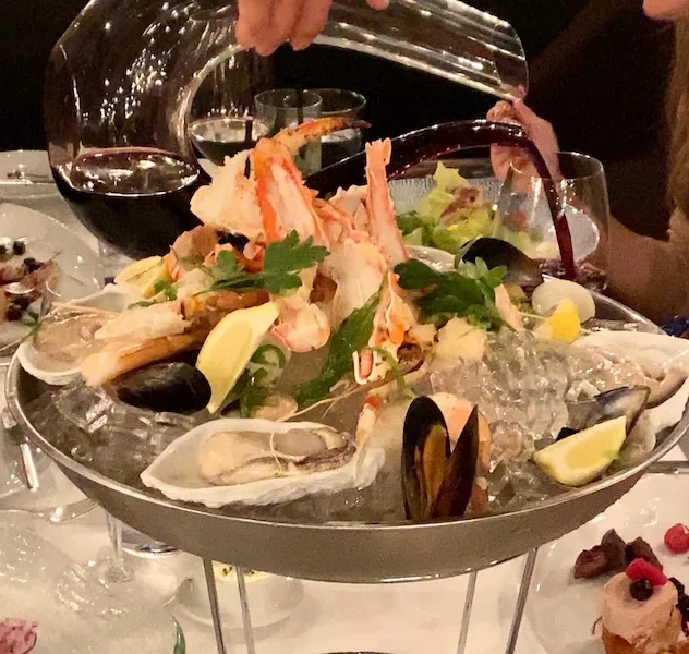 Seafood Platter with wine
