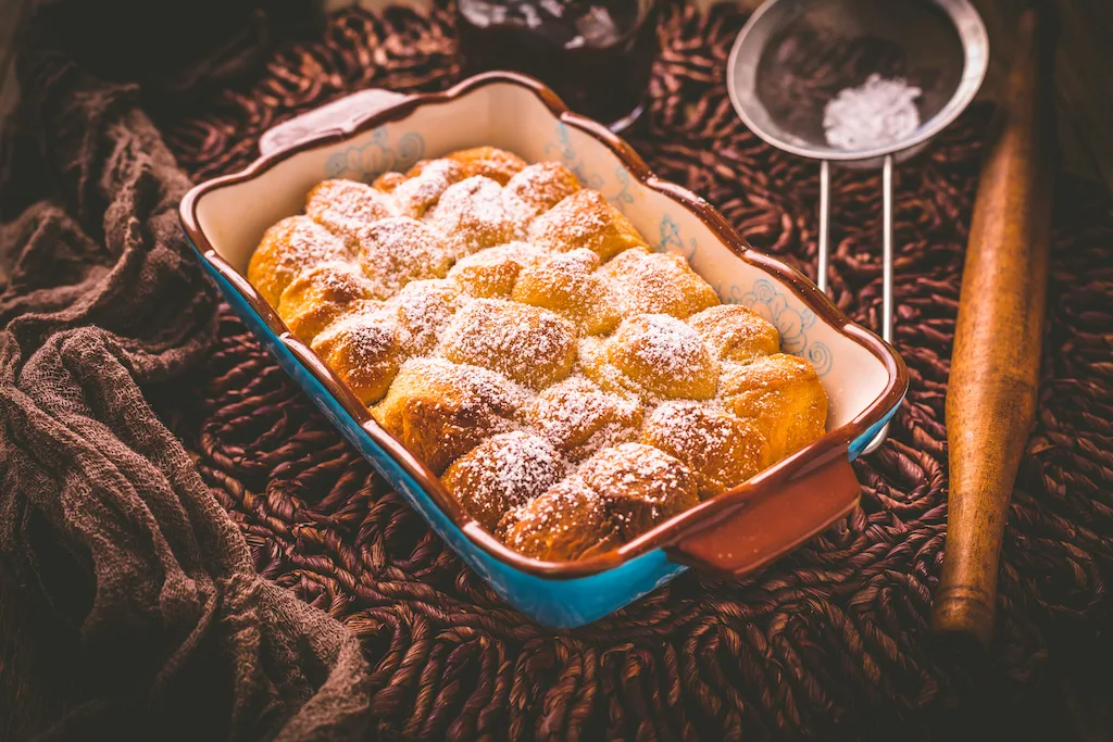 Buchteln filled with plum jam or jelly, sweet rolls.