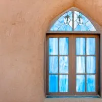 Famous Taos Pueblo blue church in New Mexico, USA, Mexico leisure, activities