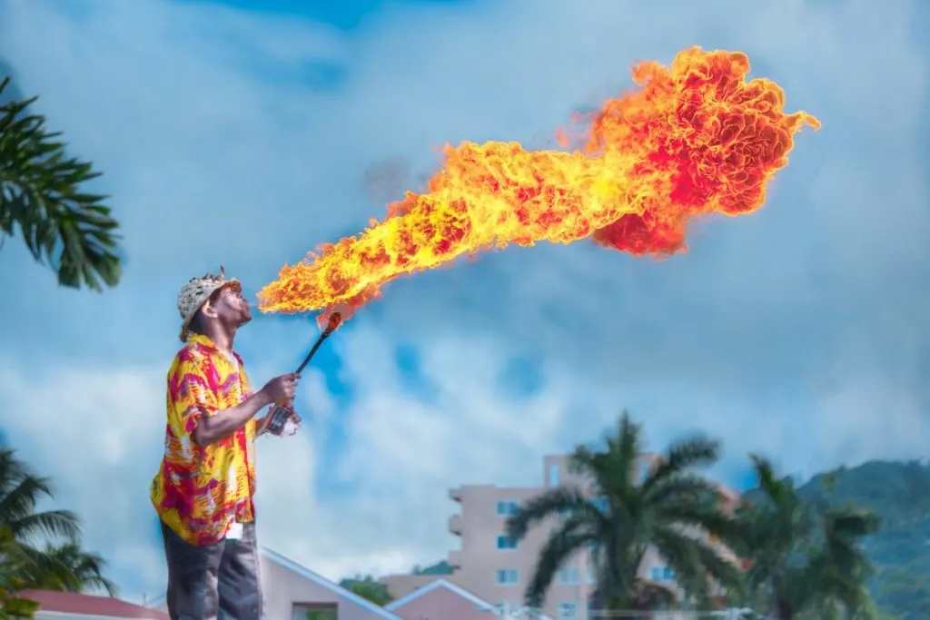 Fire breathing man, Winter in Jamaica