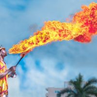 Fire breathing man, Winter in Jamaica