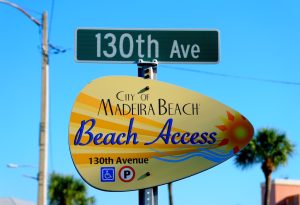 Madeira Beach, Florida, sign for beach access, best-party-beaches-in-florida