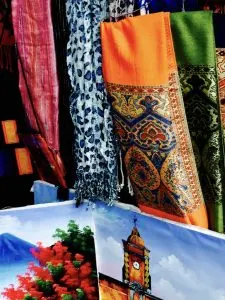 Colorful scarfs with photos, Guatemala-packing-list, best restaurants in Guatemala,, interesting things about Guatemala