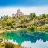 monastery with Cetina River Spring, Cetina River Spring, Croatia in Spring