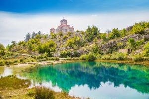 monastery with Cetina River Spring, Cetina River Spring, Croatia in Spring