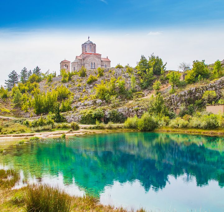 monastery with Cetina River Spring, Cetina River Spring, Croatia in Spring