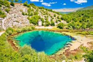 Cetina river water hole landscape view, Cetina River Spring, Cetina in the Spring