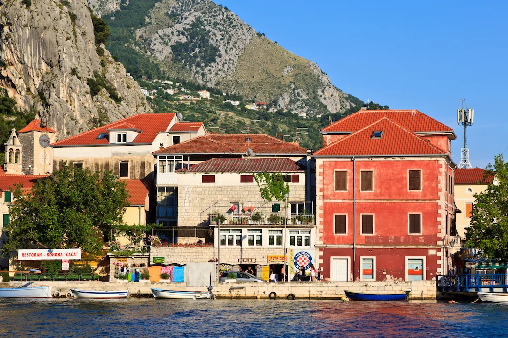 Embankment in Old Town of Omis Croatia, Cetina River Spring