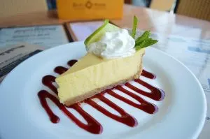 Delicious key lime pie with red sauce, Best dessert in Key West, best breakfast in Key West