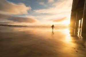 yellow sunshine with a surfer, aquariums in San Diego