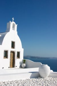 Santorini Greece church in white, trips to Croatia and Greece