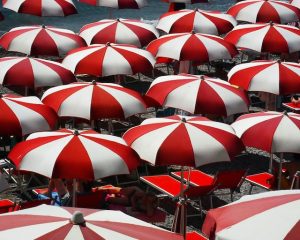 Amalfi Coast day trips form Rome, Red and white umbrellas